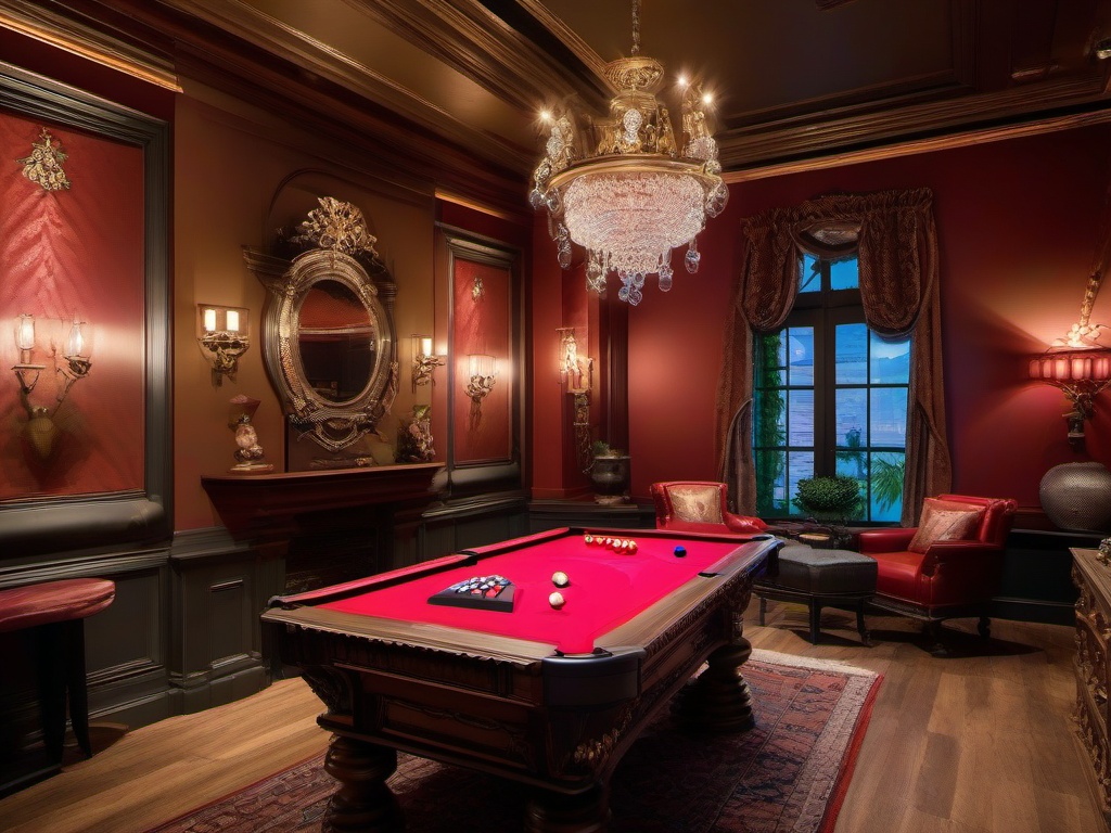 In the gamer room, Italian Renaissance interior design features vintage-inspired furnishings, rich colors, and elegant details that create a unique environment for immersive gaming experiences.  