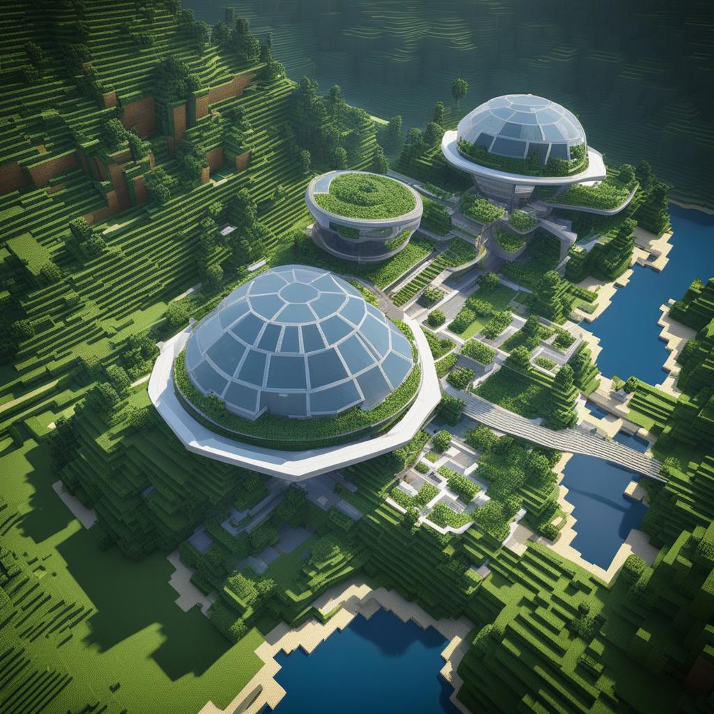 futuristic biodome city with lush vegetation and sustainable living - minecraft house design ideas minecraft block style