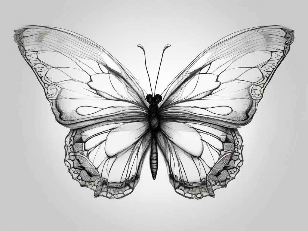 drawing of a beautiful butterfly  minimal rough scribbles,doodles,black and white