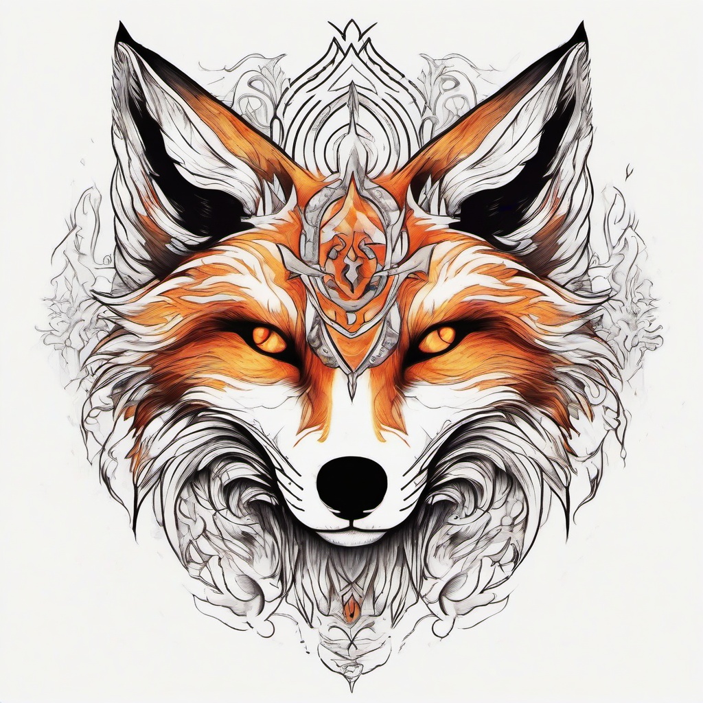 fox fire ghost  ,tattoo design, white background