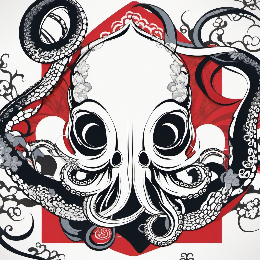 Japanese Octopus Tattoo - Infuse cultural symbolism into your tattoo with a Japanese-inspired octopus design.  simple vector color tattoo,minimal,white background