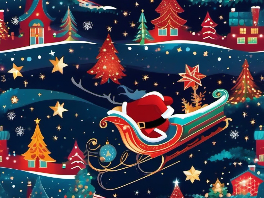 Christmas Wallpaper - Santa's Sleigh in the Starry Night Sky wallpaper splash art, vibrant colors, intricate patterns