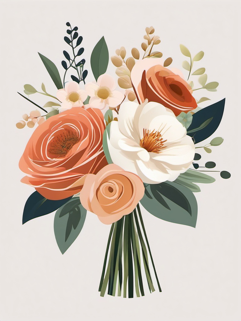 Bridal Bouquet clipart - Elegant bridal bouquet of flowers, ,vector color clipart,minimal