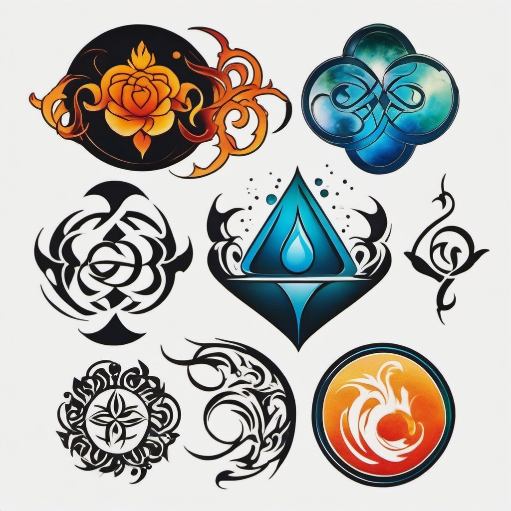 earth air fire water symbols tattoos  simple color tattoo,white background