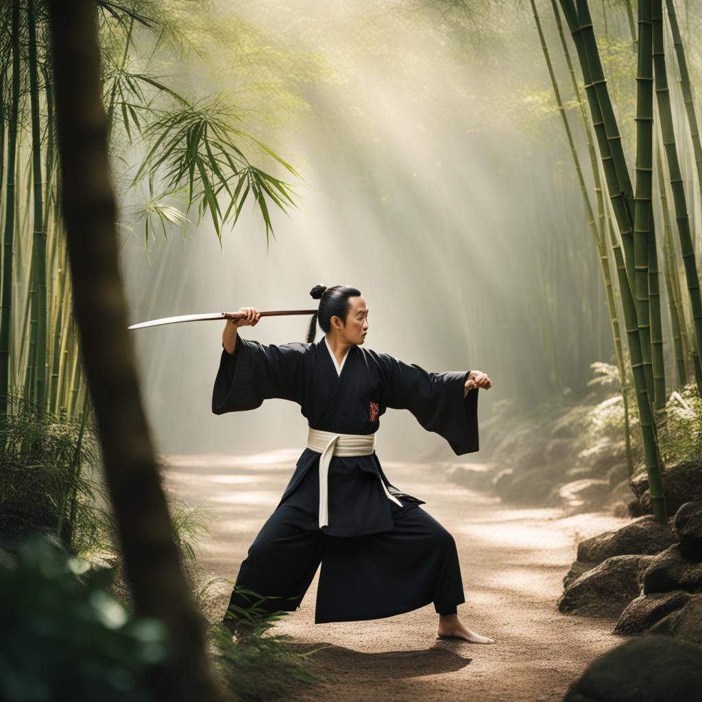 mo dao zu shi - displays extraordinary martial arts skills in a tranquil bamboo grove. 