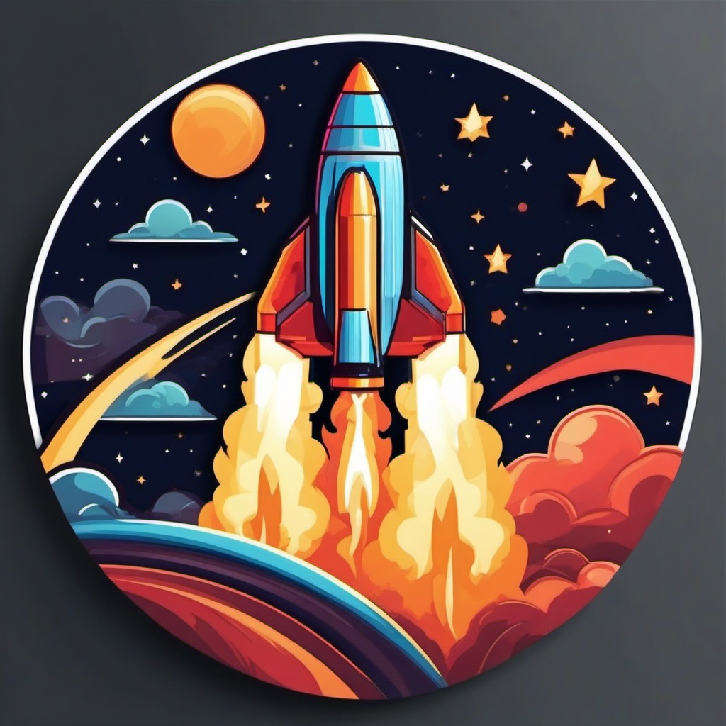 Rocket Launch sticker- Celestial Journey Thrills, , color sticker vector art