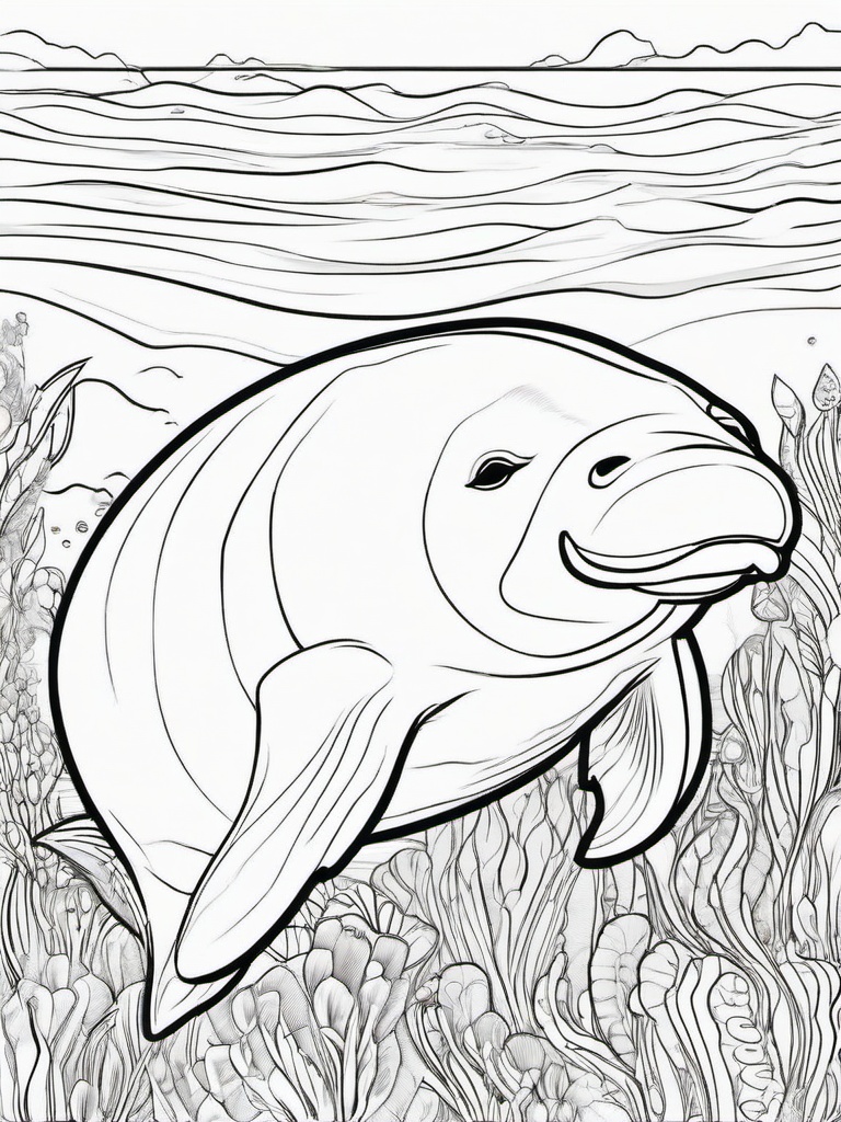 Dugong Coloring Pages - Slow Moving Marine Mammal  black outline printable sheet, coloring page