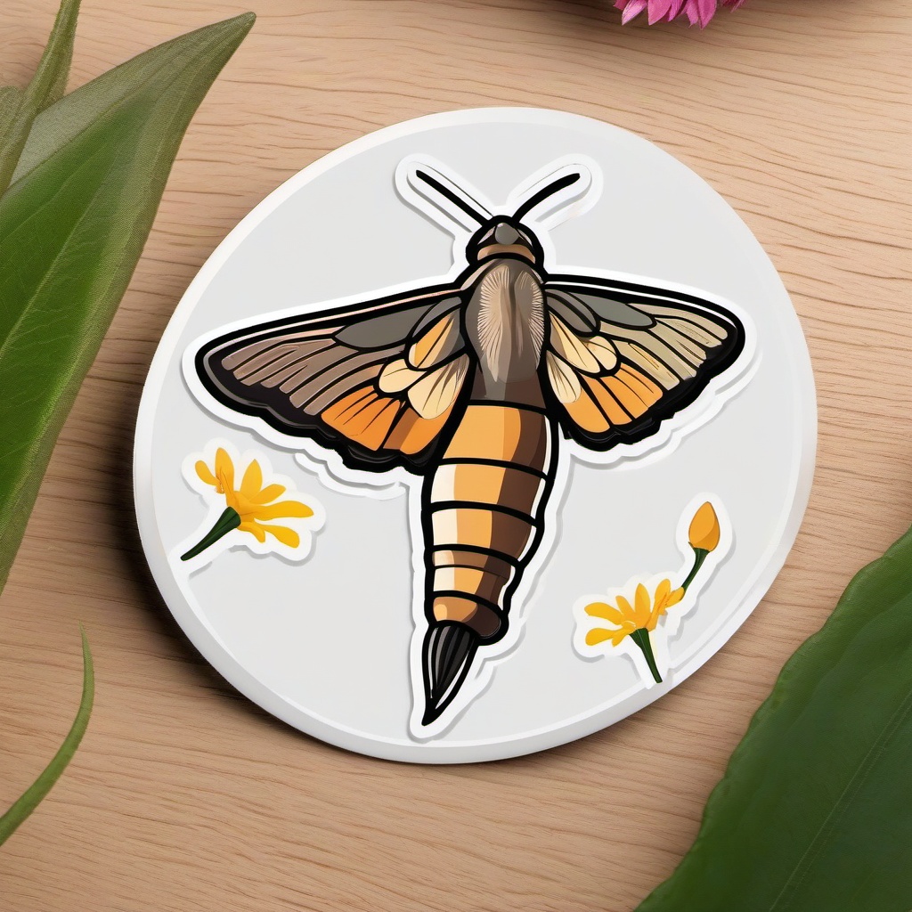 Hummingbird Moth Sticker - A fascinating hummingbird moth hovering near flowers, ,vector color sticker art,minimal