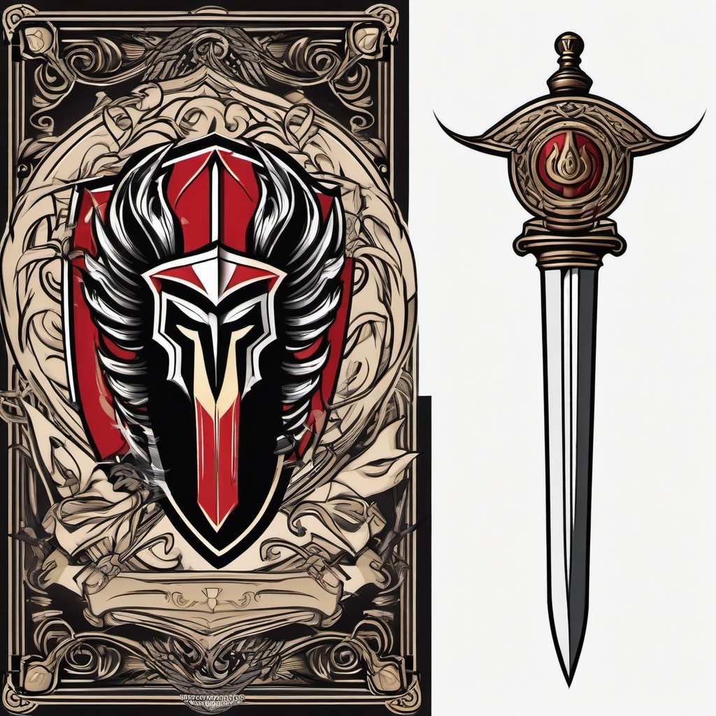 spartan sword and shield tattoo  simple vector color tattoo