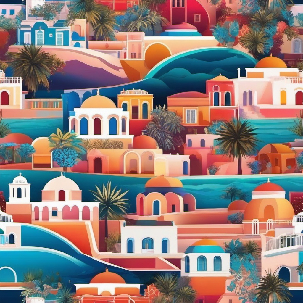 Cute Aesthetic Wallpapers - Aesthetic Art in Santorini wallpaper splash art, vibrant colors, intricate patterns