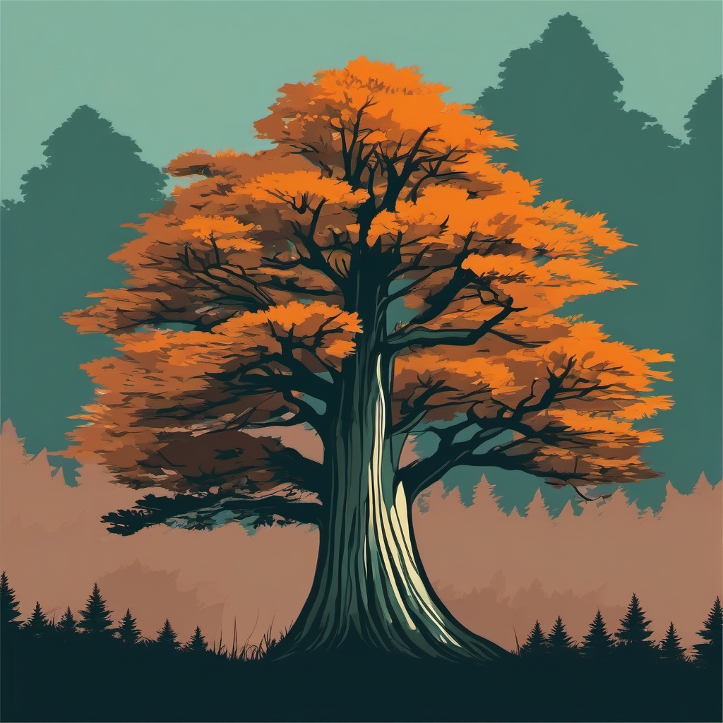 Tree Clipart - A towering tree in the forest.  color clipart, minimalist, vector art, 