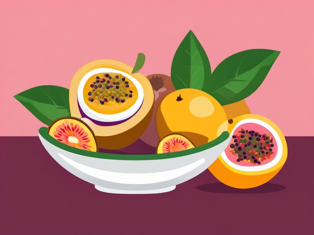 Passion Fruit and Fruit Salad Bowl Clipart - Passion fruit and a fruit salad bowl.  color vector clipart, minimal style