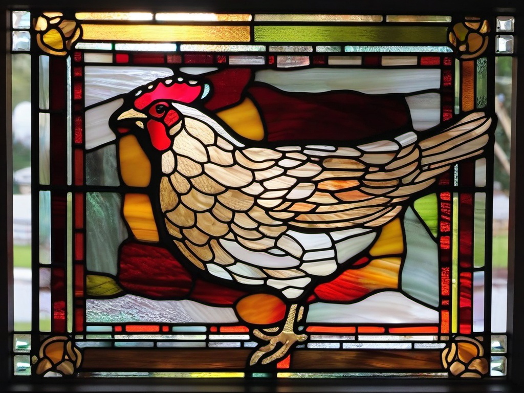 Stained Glass Roosting Hen - Hen resting on roost  