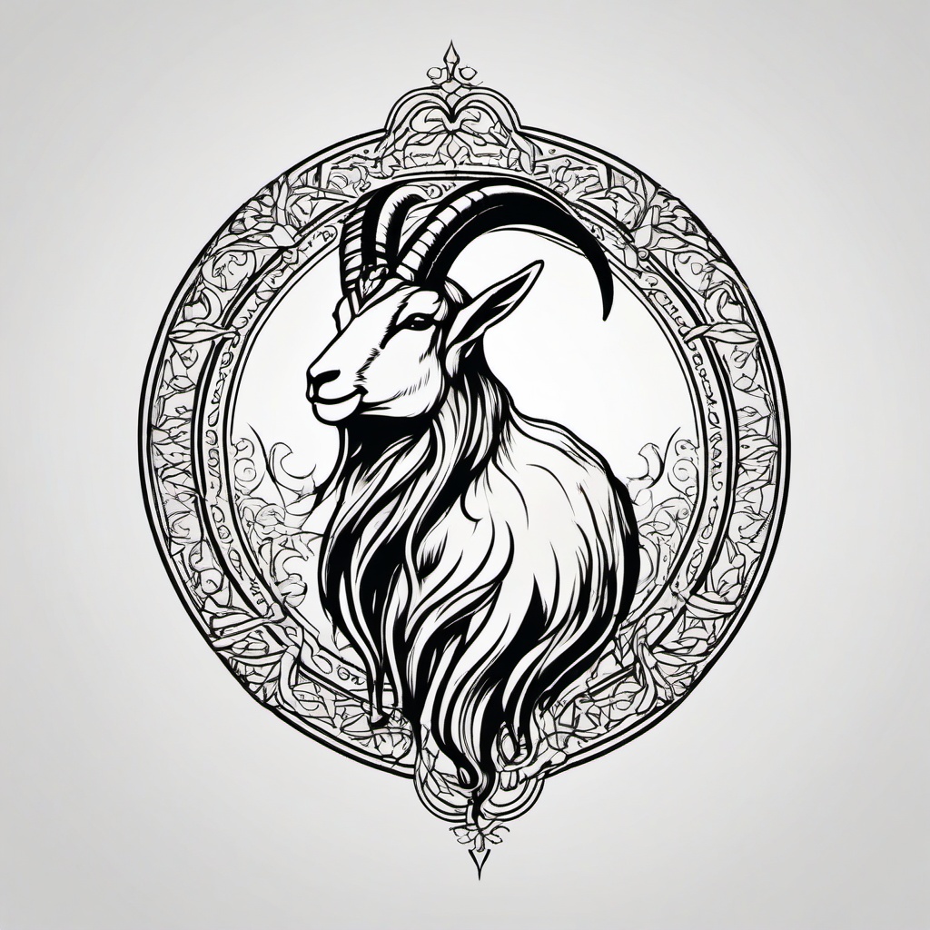 Goat Capricorn Tattoo - A tattoo specifically designed for Capricorn individuals, featuring a goat motif.  simple color tattoo design,white background