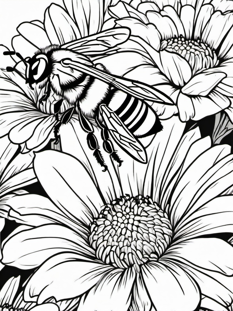 Bumblebee Coloring Pages - Busy bee pollinating a daisy  simple coloring pages