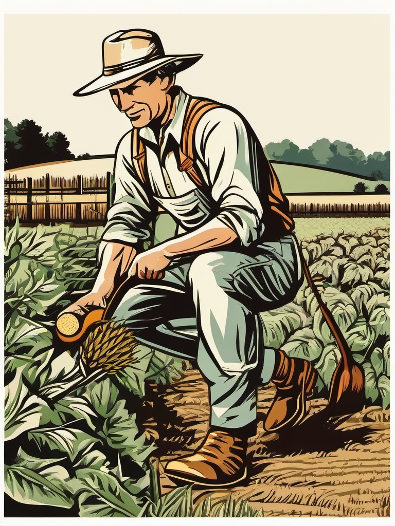 Farm clipart - farmer tending to the crops  