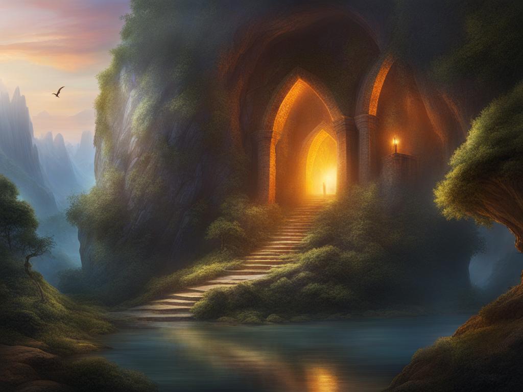 fantasy dragon lair - create an artwork of a hidden dragon lair deep within a mystical mountain. 