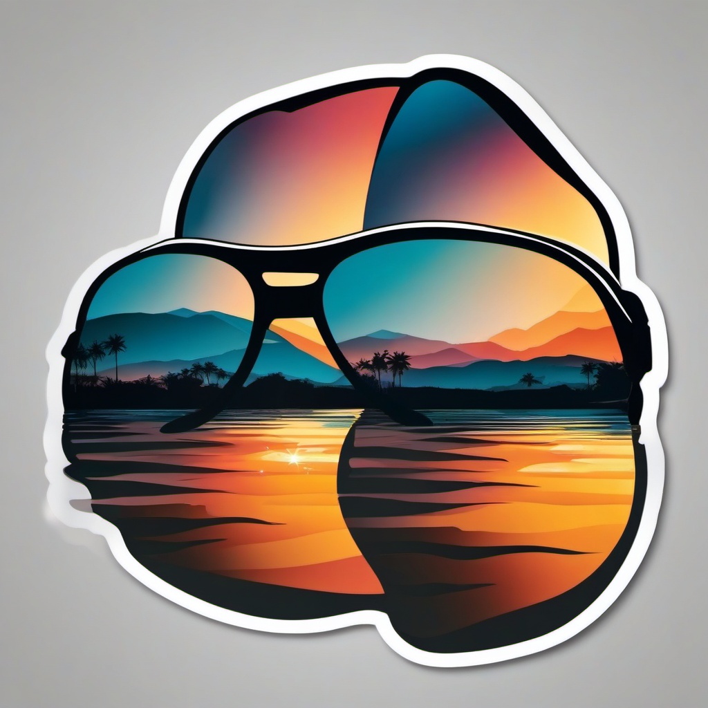 Sunglasses Reflection in Water Sticker - Sunglasses reflecting in water, ,vector color sticker art,minimal