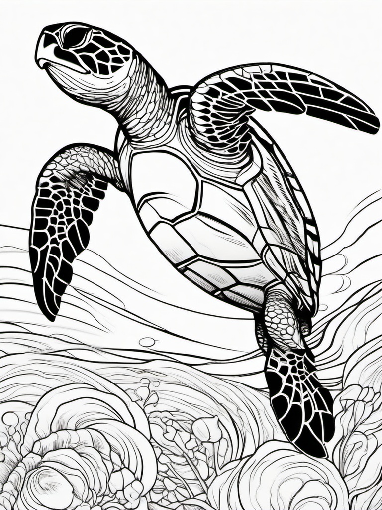 Sea Animal Coloring Pages - Sea turtle gliding gracefully through the ocean  simple coloring pages