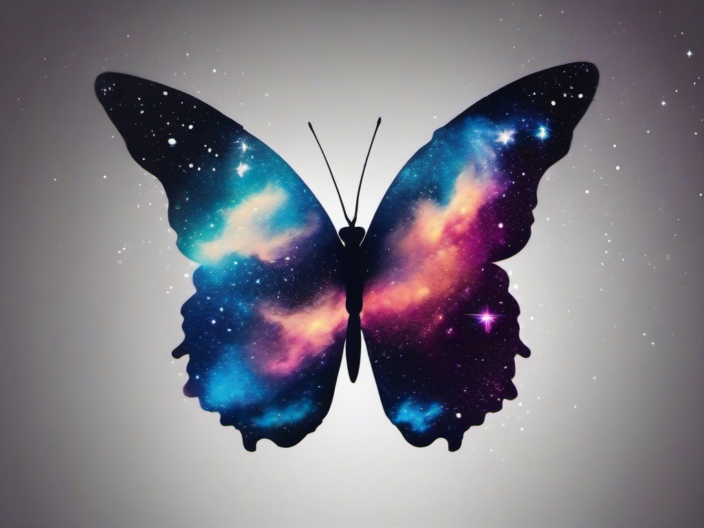 galaxy butterfly tattoo  simple color tattoo, minimal, white background