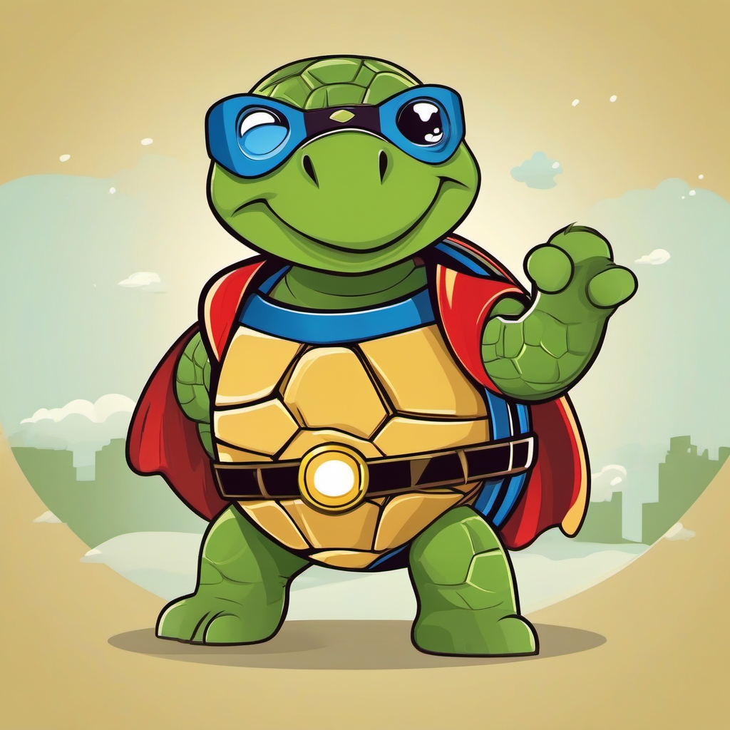 Cartoon Turtle - Dressed in a superhero costume, the cartoon turtle embarks on a heroic adventure to save the day.  vector art, clipart, minimal