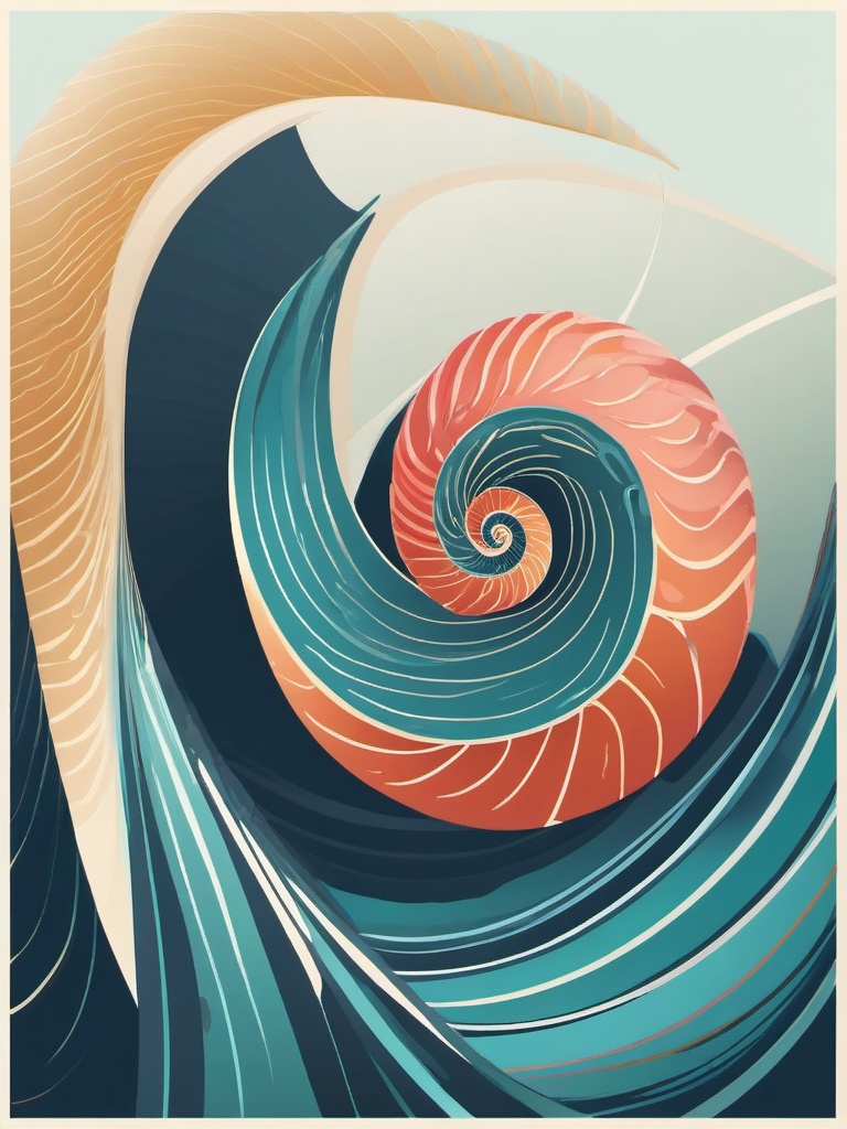 Spiraling Nautilus Clip Art - A nautilus spiraling in the deep sea,  color vector clipart, minimal style