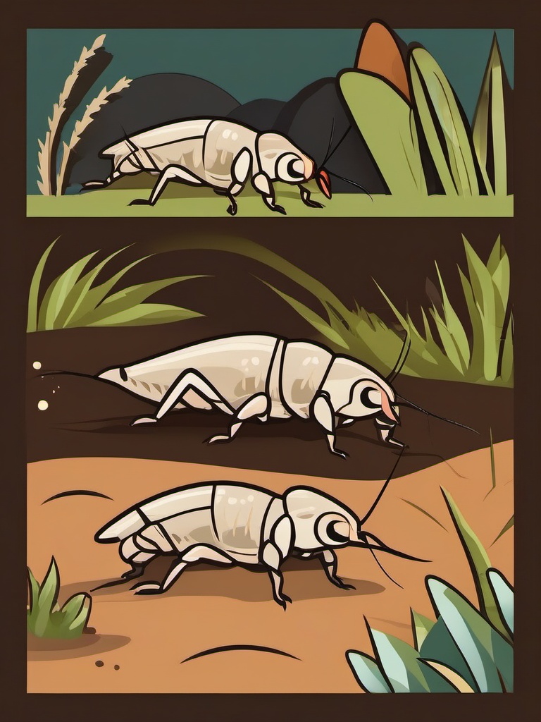 Mole Cricket Nymph Clip Art - A young mole cricket burrowing,  color vector clipart, minimal style