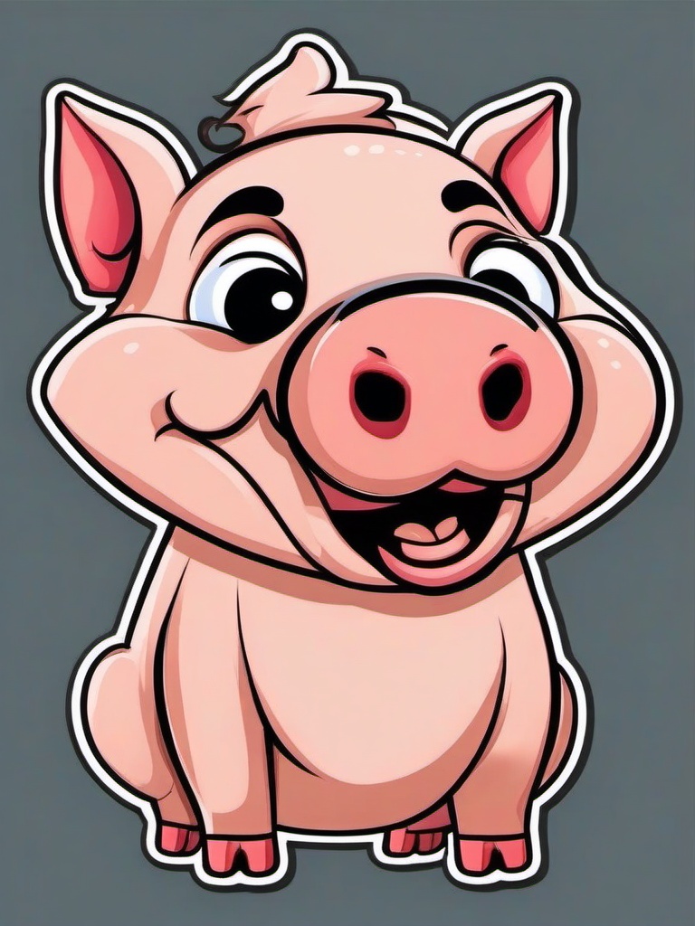 Pig cartoon - friendly, mud-loving animal with a snout  cartoon sticker style