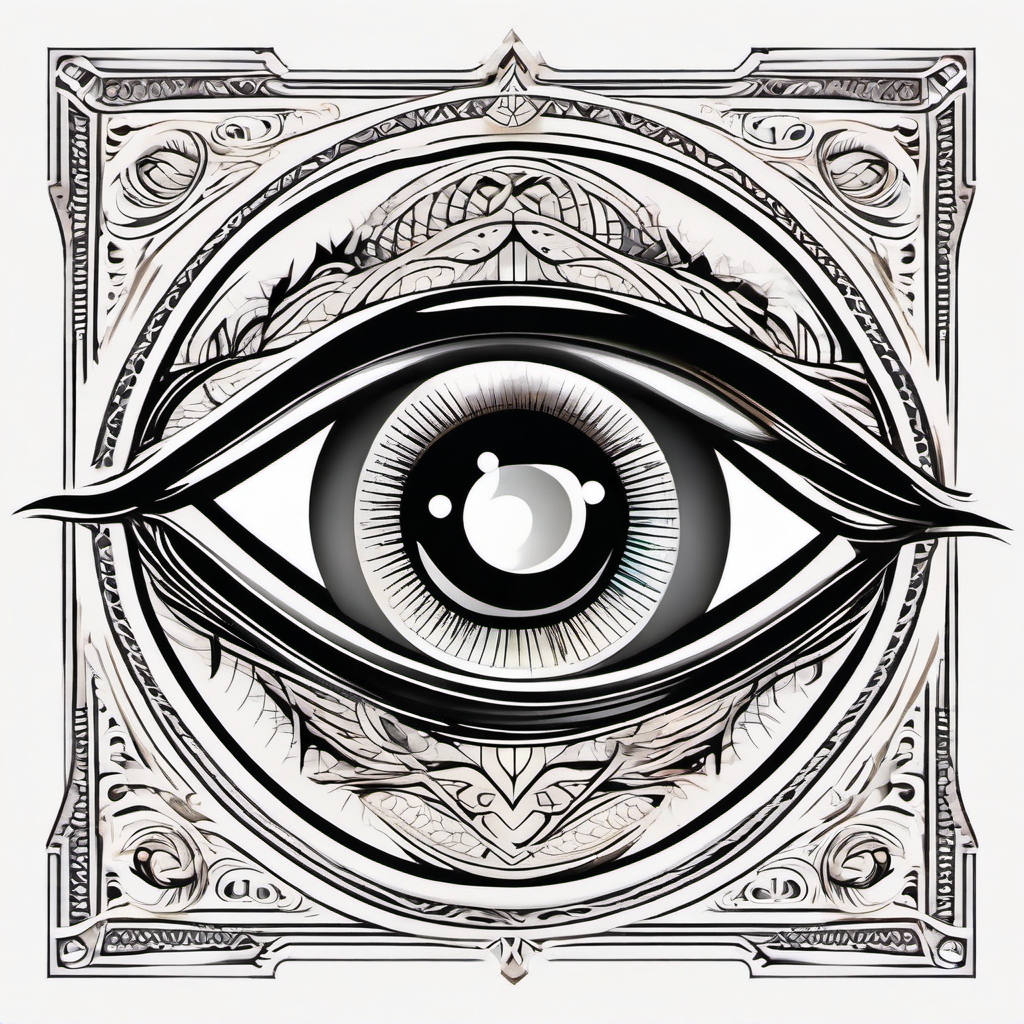 Eye tattoo: A mystic and watchful eye, symbolizing intuition, protection, and insight.  color tattoo style, minimalist, white background