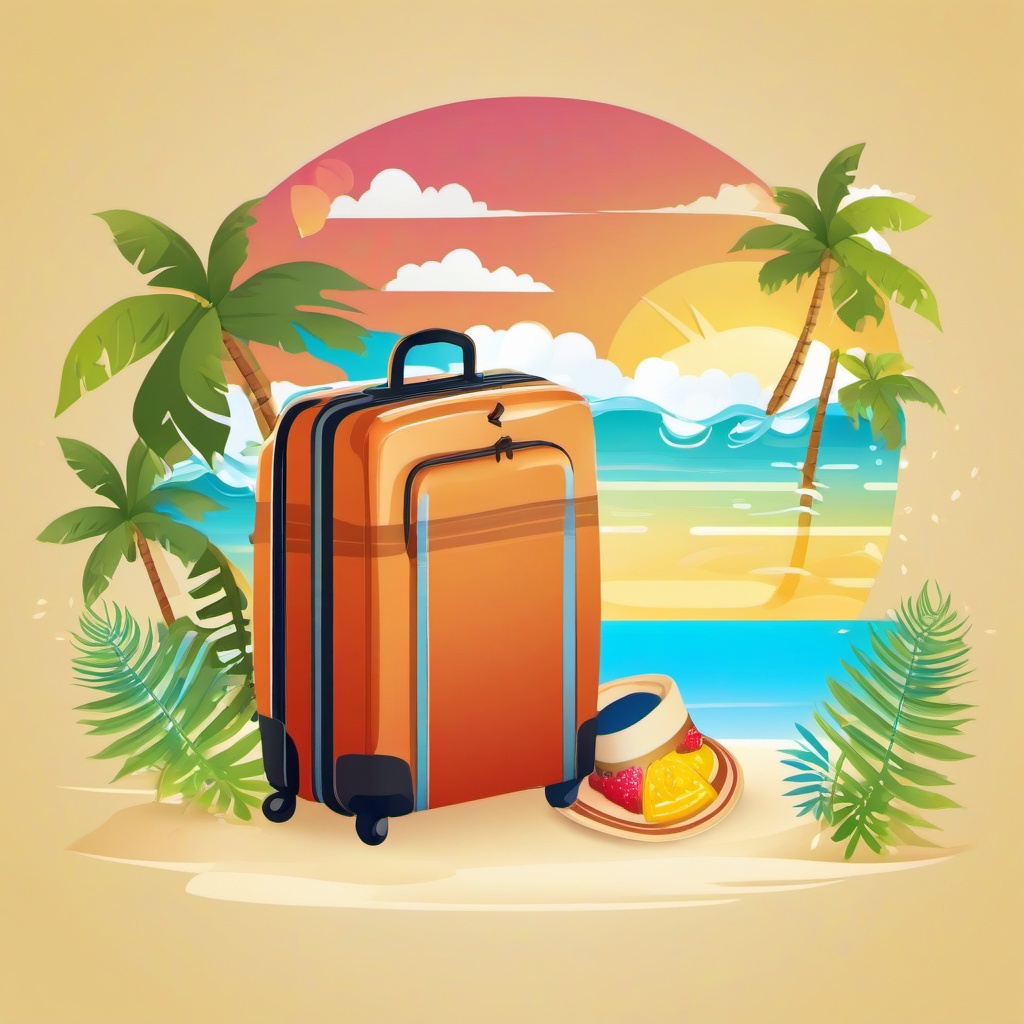 Summer clipart - summer vacation scene with a suitcase  