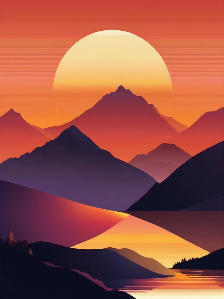 Mountain Sunset View clipart - Watching the sun set over peaks, ,vector color clipart,minimal