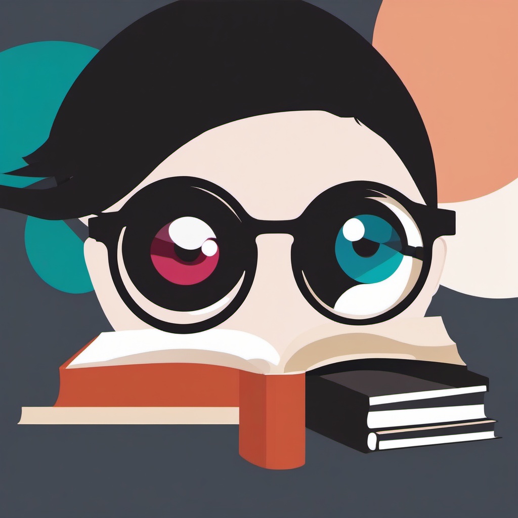 Eyeball clipart - eyeball with glasses reading a book  color,minimalist,vector clipart