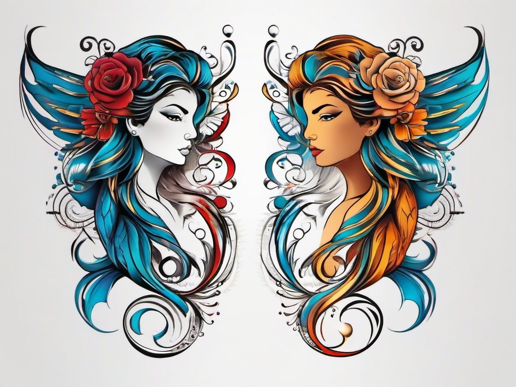 gemini horoscope tattoo designs  simple vector color tattoo