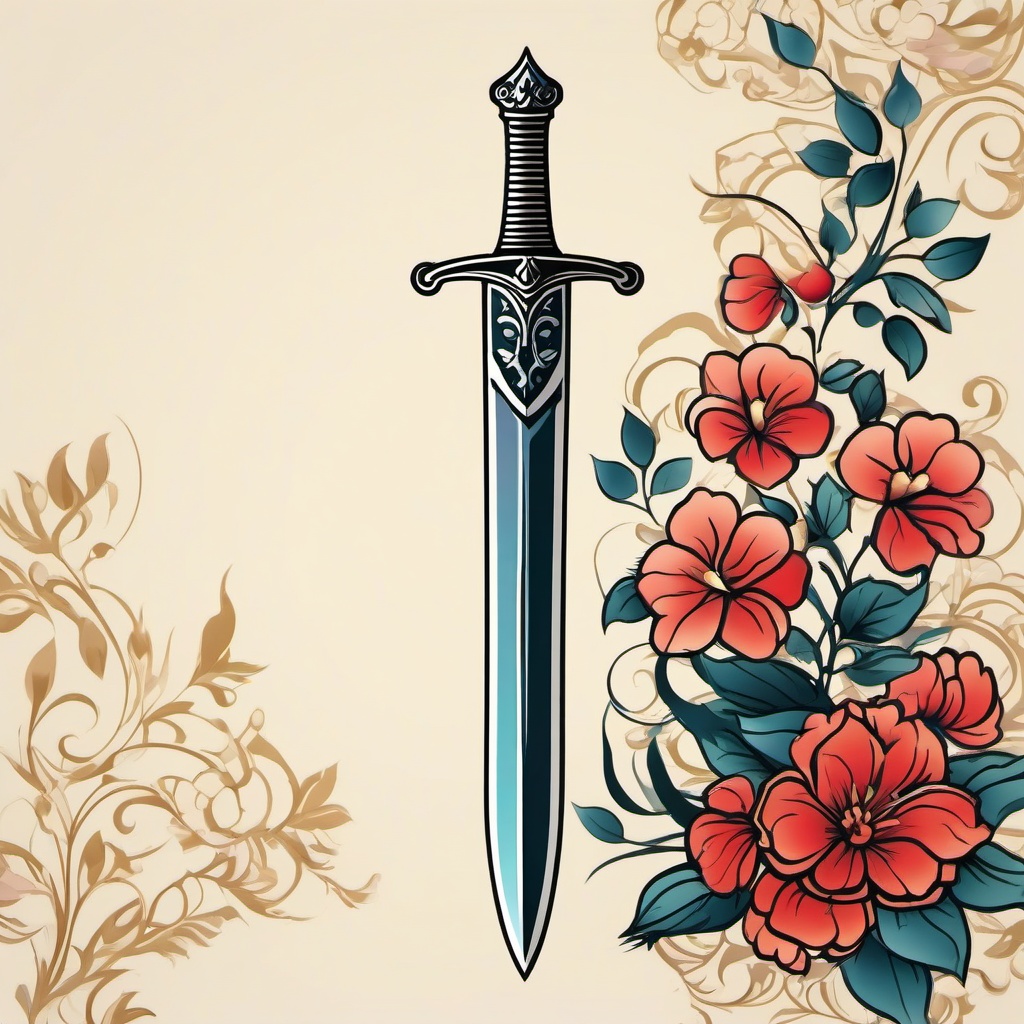 flower sword tattoo  simple vector color tattoo