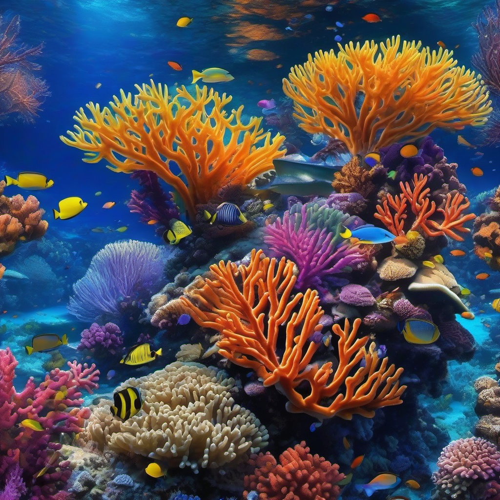 Blue Backgrounds - Underwater Coral Reef in the Great Barrier Reef wallpaper splash art, vibrant colors, intricate patterns