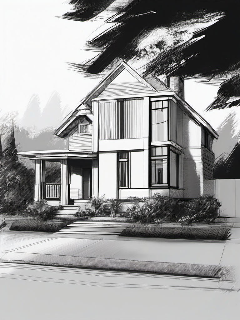 simple drawing of a house  minimal rough sketch scribbles,doodles,black and white