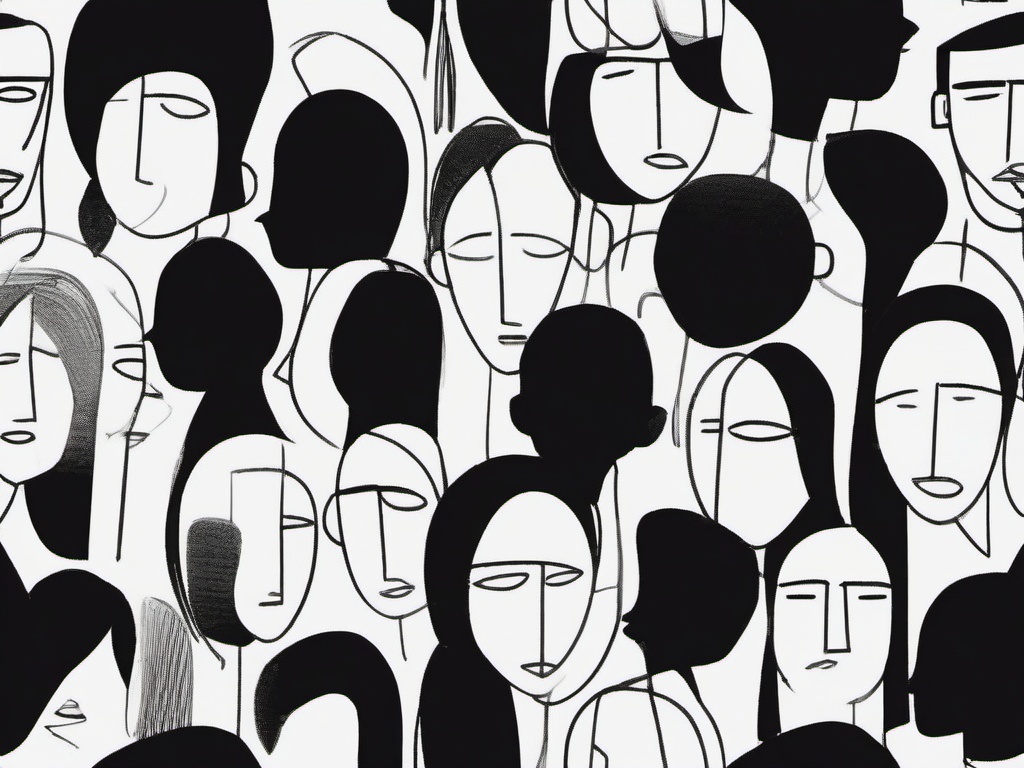 drawing of people's faces  minimal rough scribbles,doodles,black and white