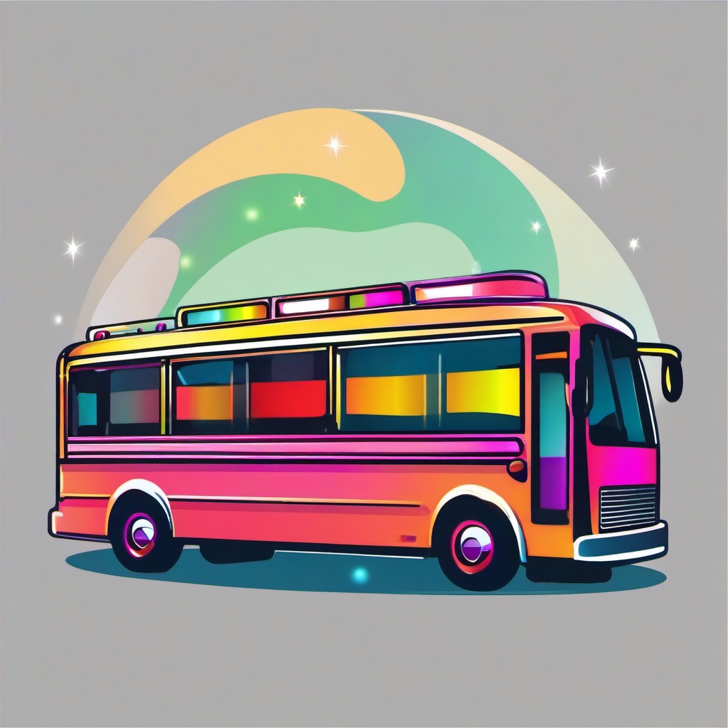 Bus clipart - party bus with colorful lights  color,minimalist,vector clipart