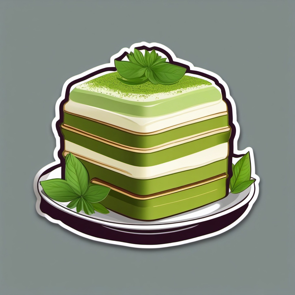 Matcha Green Tea Tiramisu sticker- A Japanese twist on the classic tiramisu, featuring layers of matcha-soaked ladyfingers and green tea-infused mascarpone cream., , color sticker vector art