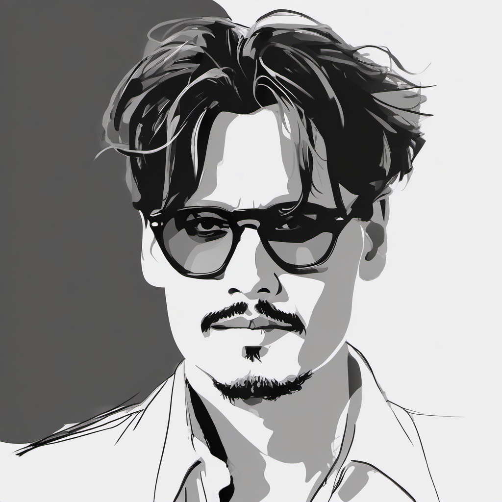 sketch of johnny depp  minimal rough sketch scribbles,doodles,black and white