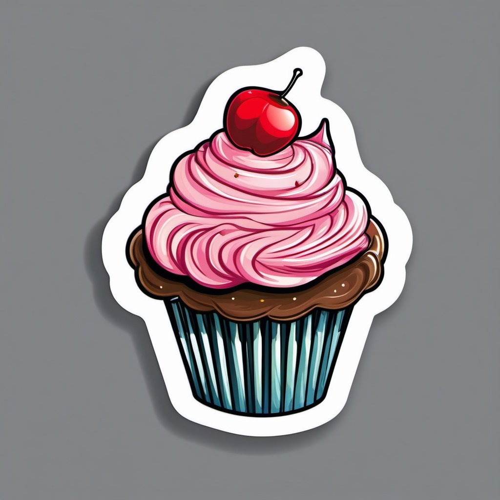 Cupcake Sticker - Cupcake for a delightful treat, ,vector color sticker art,minimal