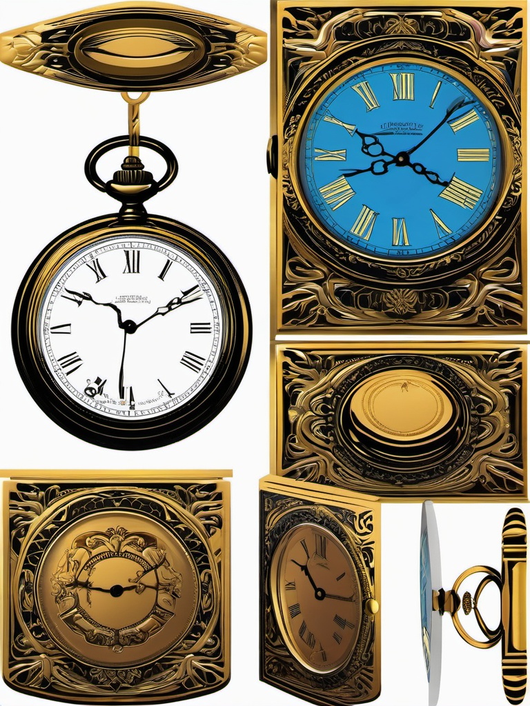 Watch Clipart - Antique pocket watch with ornate engravings.  color clipart, minimalist, vector art, 