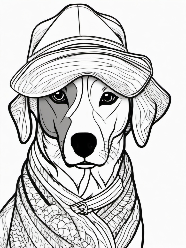 Dog with a Hat Coloring Pages - Stylish Canine Wearing a Fun Hat  minimal black outline printable sheet, coloring page