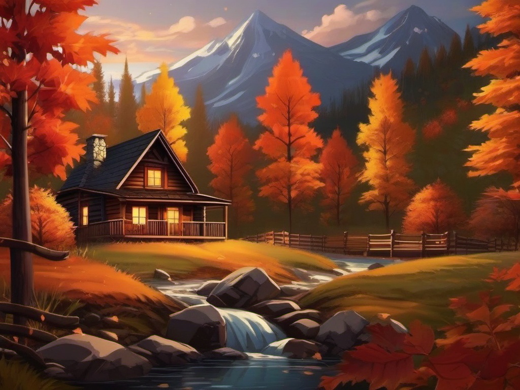 Aesthetic Fall Wallpaper - Cozy Fall Cabin  intricate patterns, splash art, wallpaper art