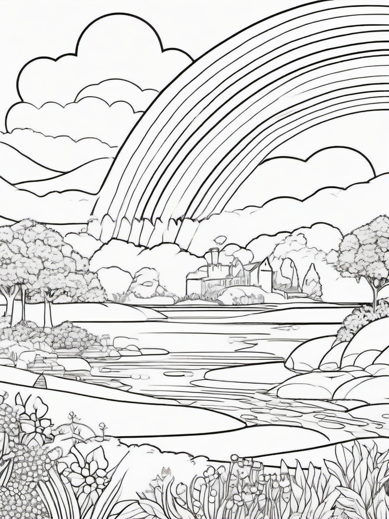 Rainbow Coloring Page - Rainbow featuring delightful fairy-tale elements.  easy,simple,minimal,coloring pages,black and white outline