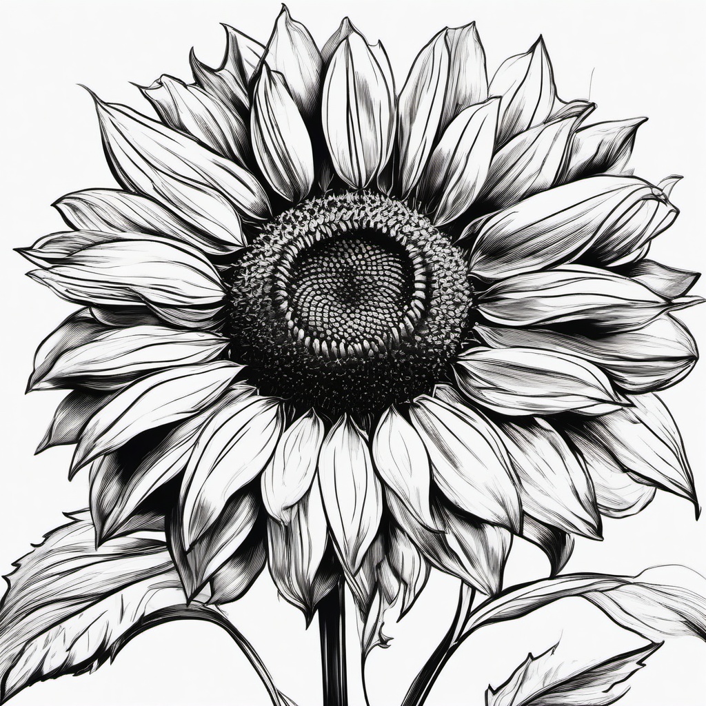 sketch of a sunflower  minimal rough sketch scribbles,doodles,black and white