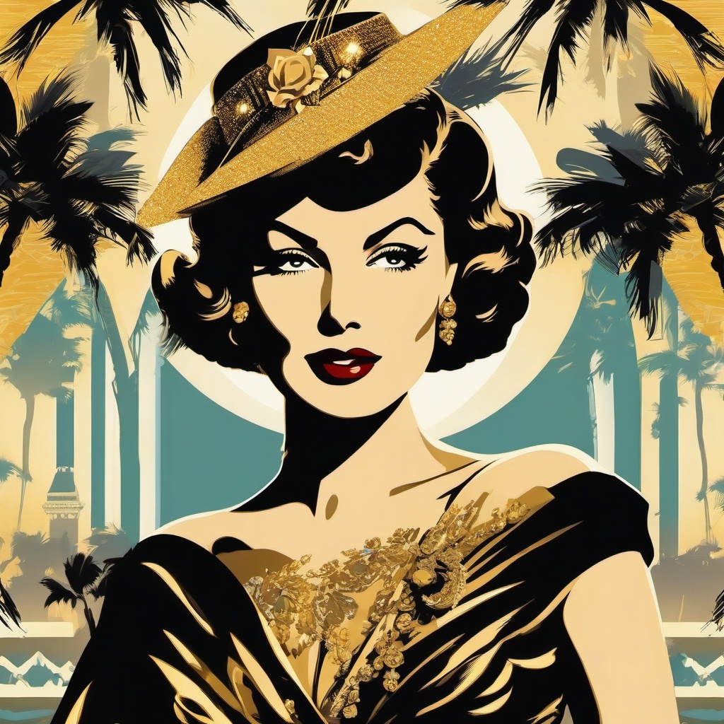 Golden Age of Hollywood - Add a touch of classic Hollywood glamour to your tee. , vector art, splash art, retro t shirt design