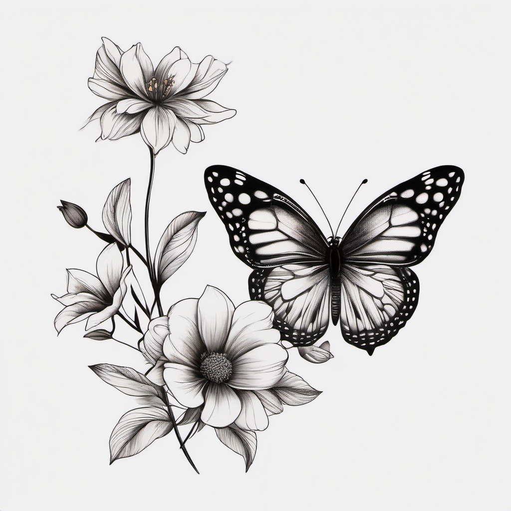 butterfly on flower tattoo designs  simple color tattoo,white background,minimal