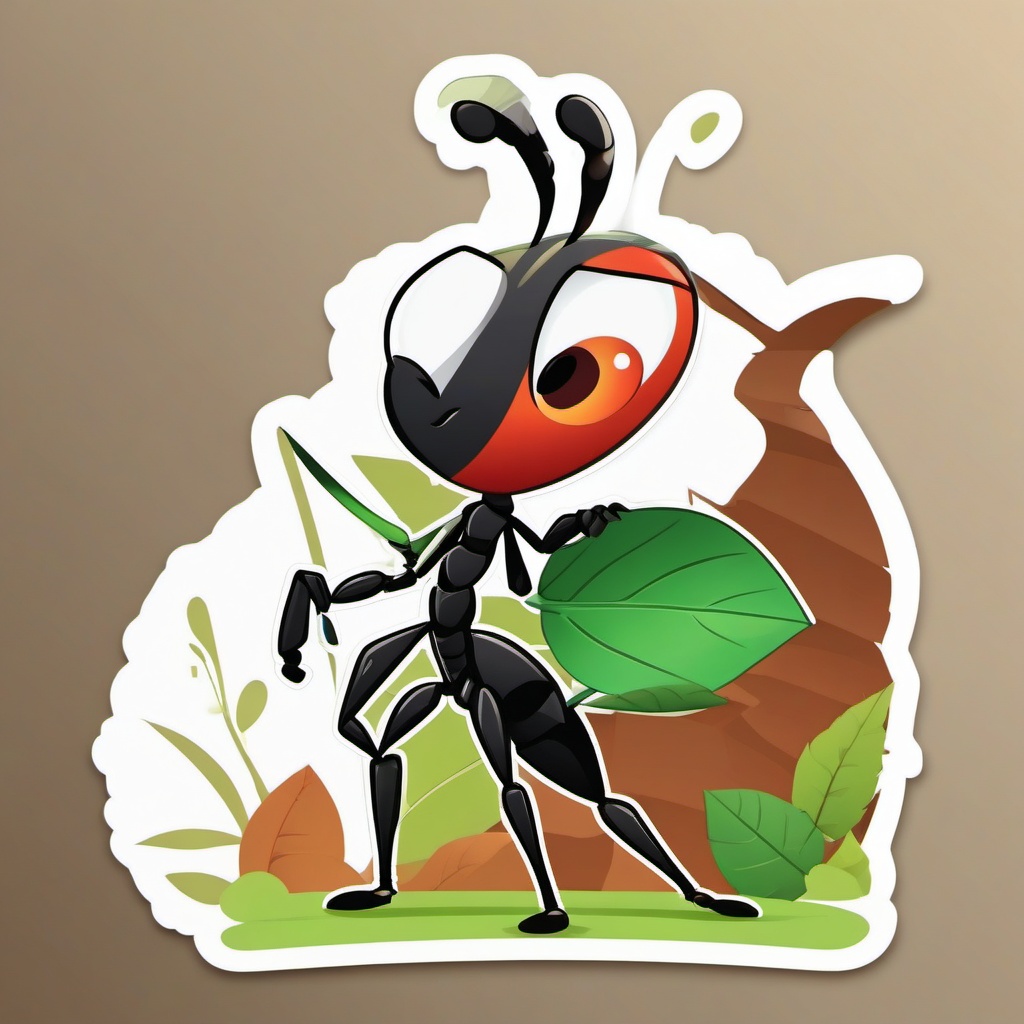 Ant Sticker - A diligent ant carrying a leaf. ,vector color sticker art,minimal