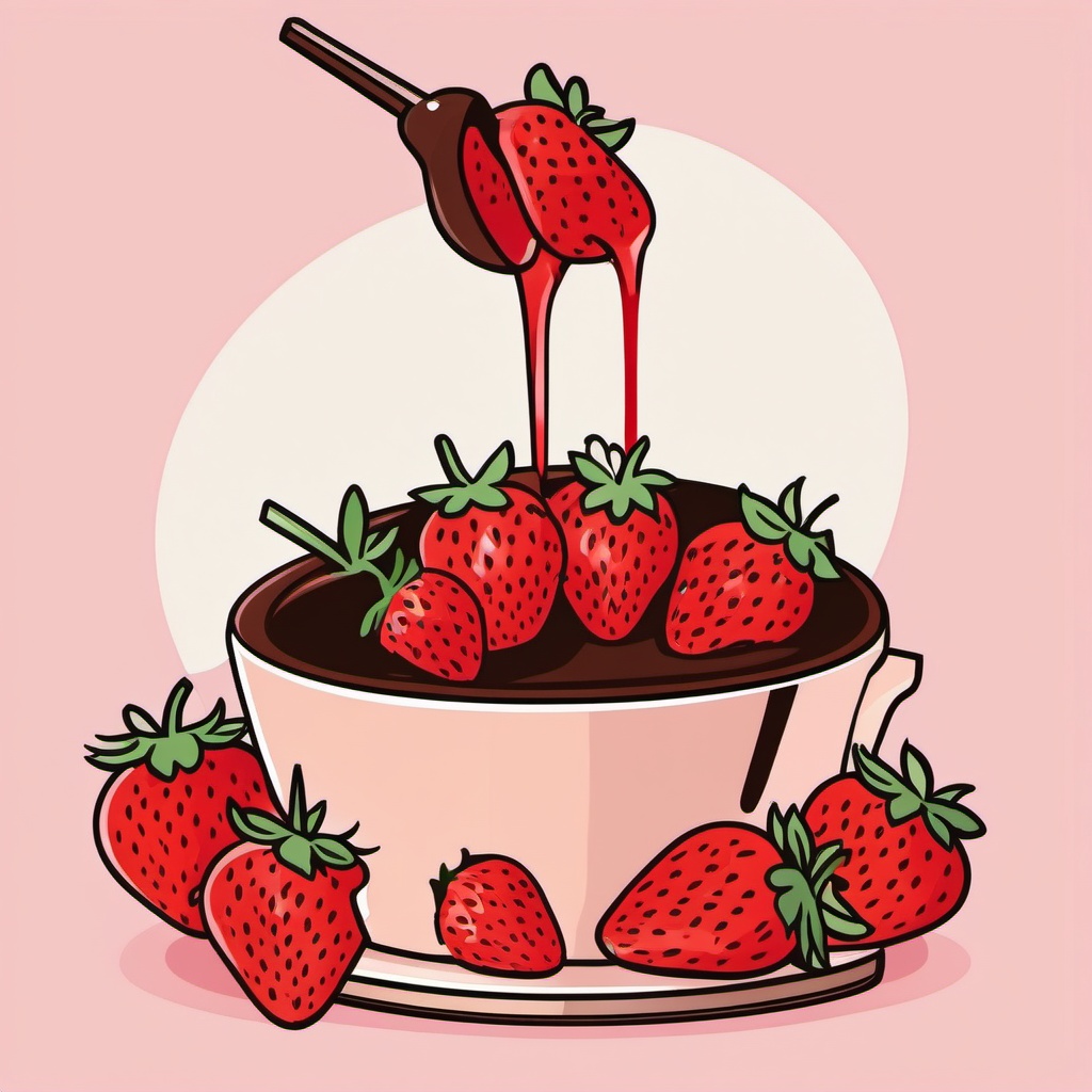 Strawberry and Chocolate Fondue Clipart - Strawberries in chocolate fondue.  color vector clipart, minimal style